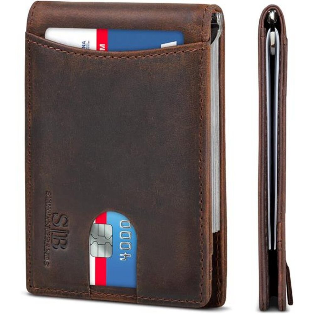 RFID Blocking Slim Bifold Leather Minimalist Front Pocket Wallets Money Clip